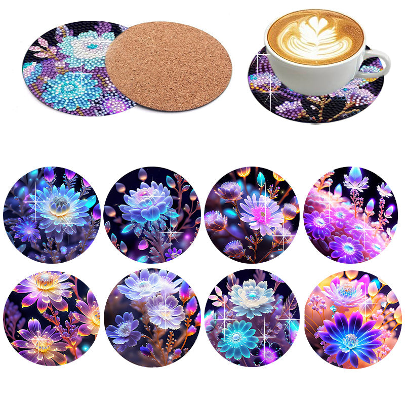 8 pcs set DIY Special Shaped Diamond Painting Coaster  | crystal flower（no holder）