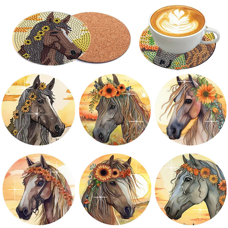 6 pcs set DIY Special Shaped Diamond Painting Coaster  | horse （no holder）