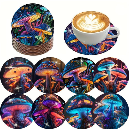 8 pcs set DIY Special Shaped Diamond Painting Coaster  | mushroom（no holder）