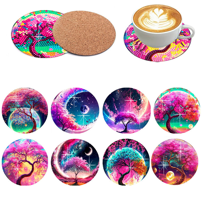 8 pcs set DIY Special Shaped Diamond Painting Coaster  | moon night scene（no holder）