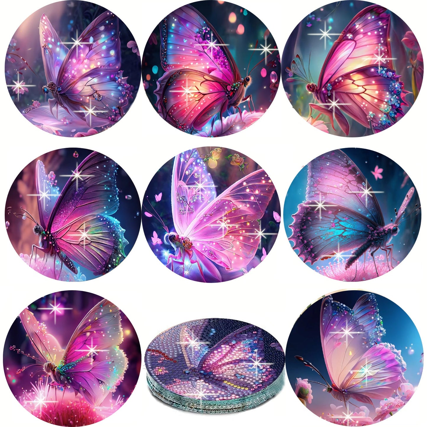 8 pcs set DIY Special Shaped Diamond Painting Coaster  | Butterfly（no holder）