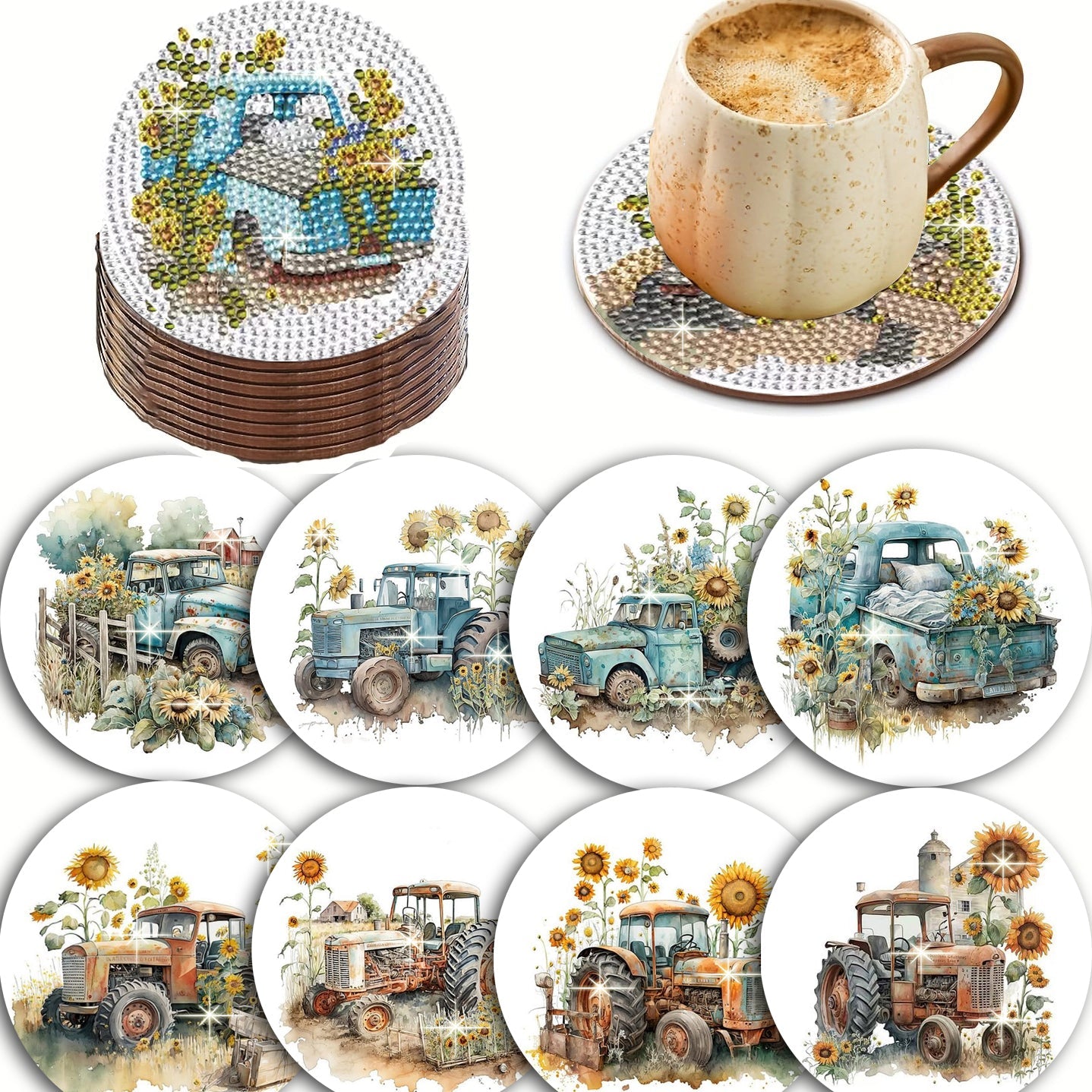 8 pcs set DIY Special Shaped Diamond Painting Coaster  | truck（no holder）