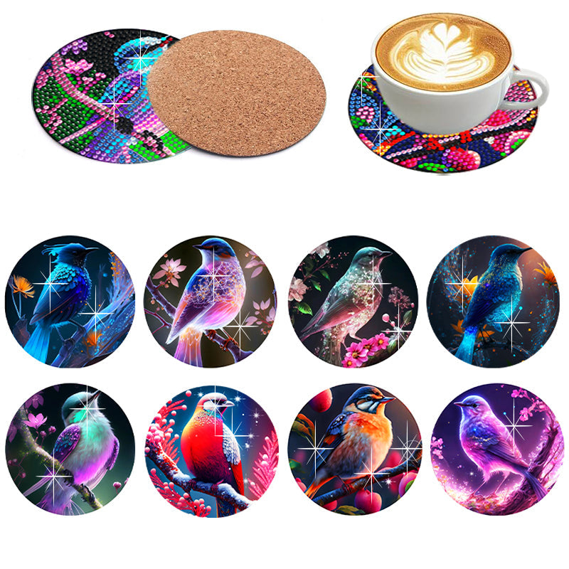 8 pcs set DIY Special Shaped Diamond Painting Coaster  | bird（no holder）