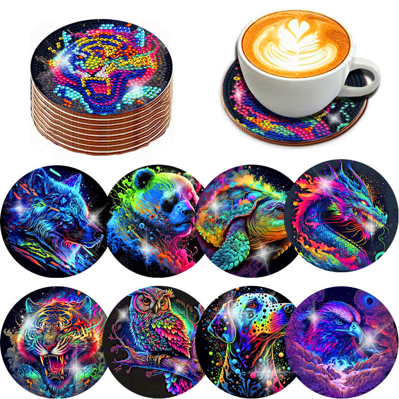 8 pcs set DIY Special Shaped Diamond Painting Coaster  | animal（no holder）