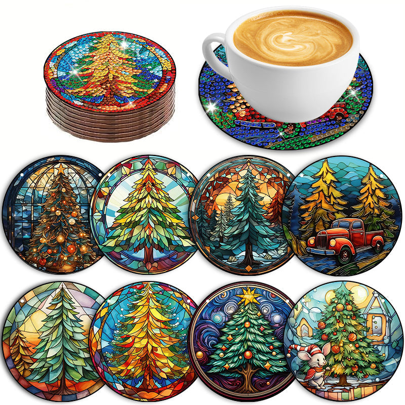 8 pcs set DIY Special Shaped Diamond Painting Coaster  | Christmas Tree£¨no holder£©