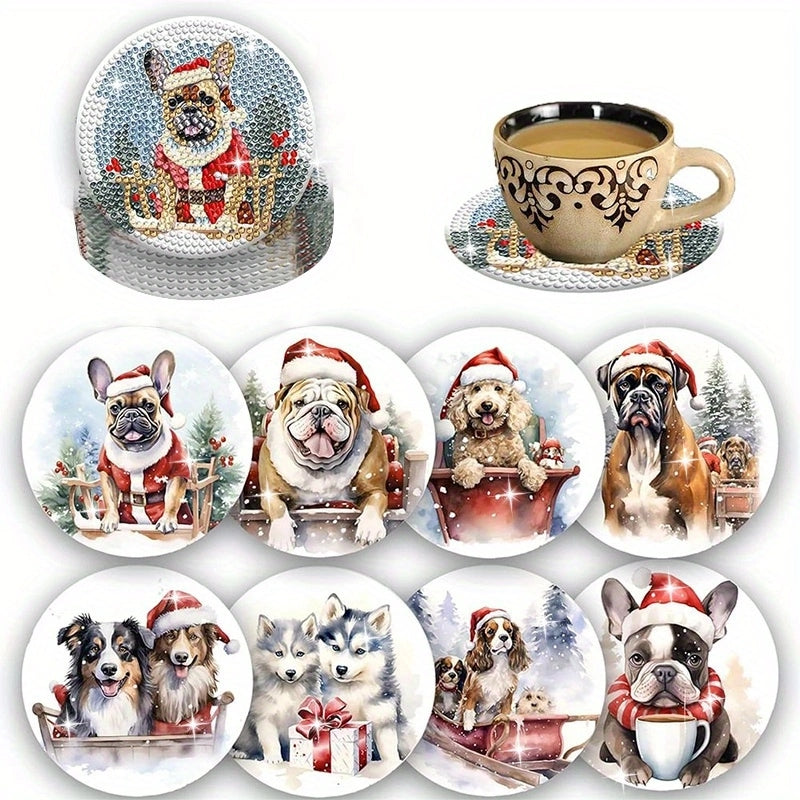 8 pcs set DIY Special Shaped Diamond Painting Coaster  | Christmas Puppy£¨no holder£©