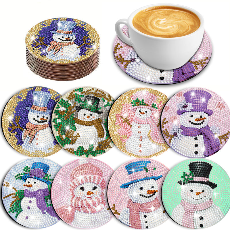 8 pcs set DIY Special Shaped Diamond Painting Coaster  | Snowman£¨no holder£©