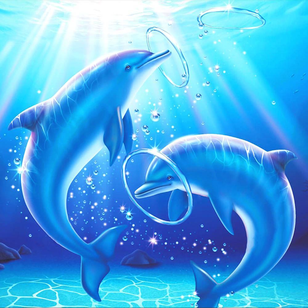 Deux dauphins | Kits complets de peinture au diamant rond