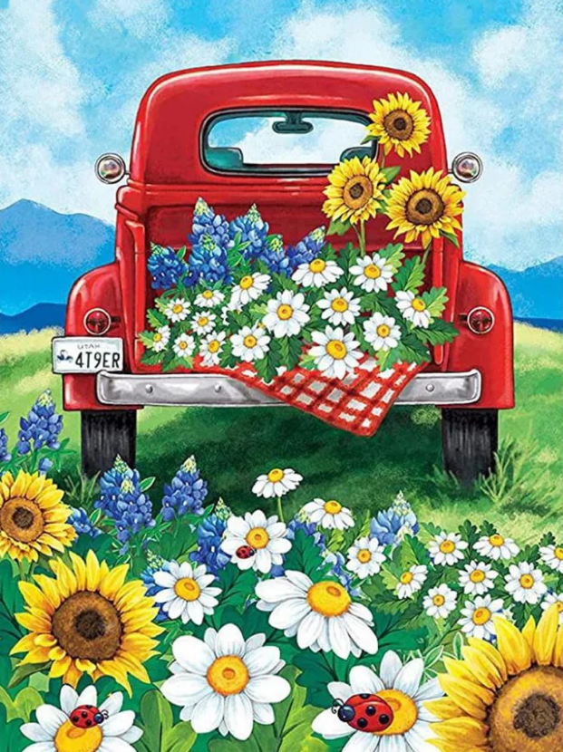 Diamond Painting  |  Red Truck Daisy Hill