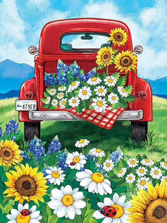 Diamond Painting  |  Red Truck Daisy Hill