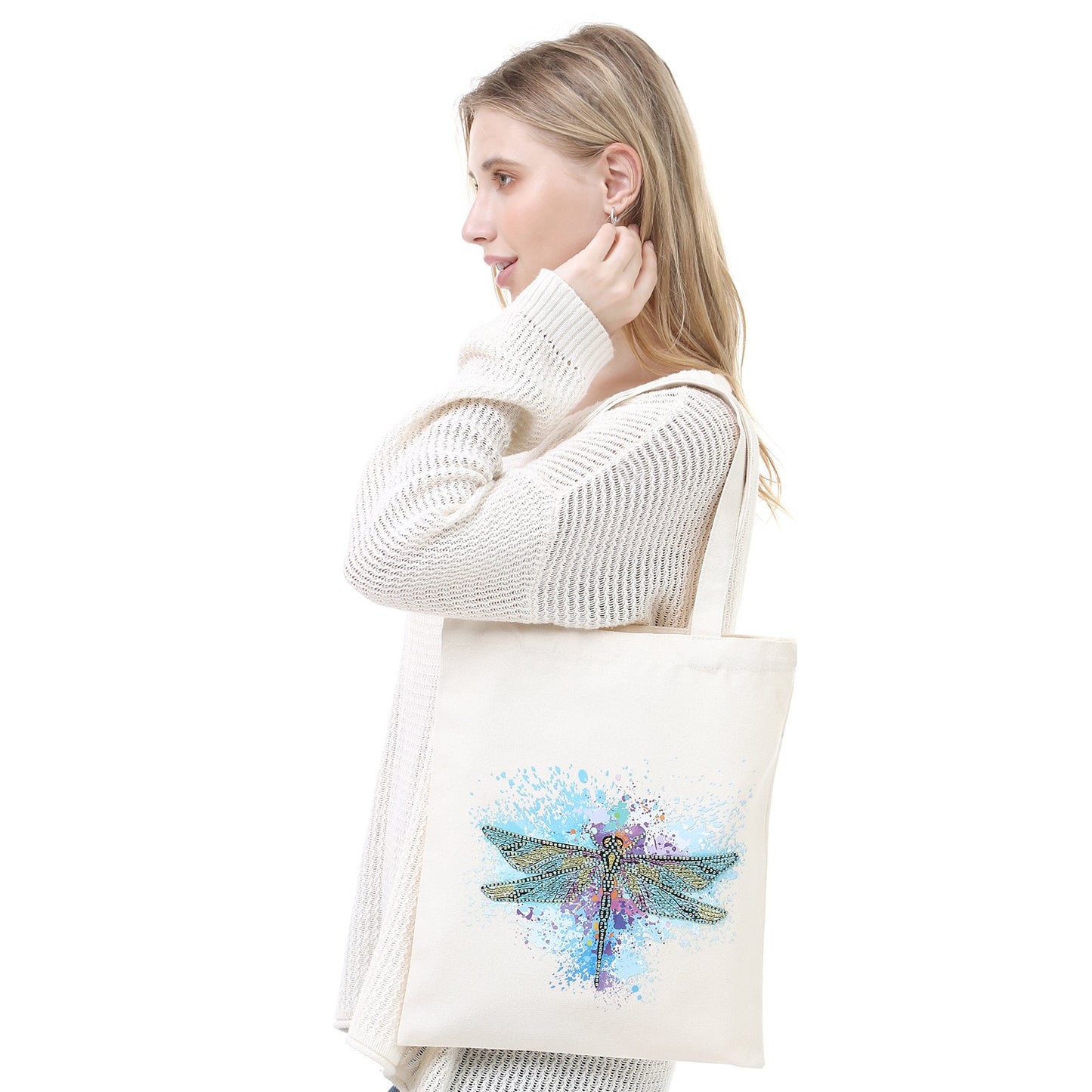 DIY Rhinestone Diamond Painting dragonfly Tote Bag