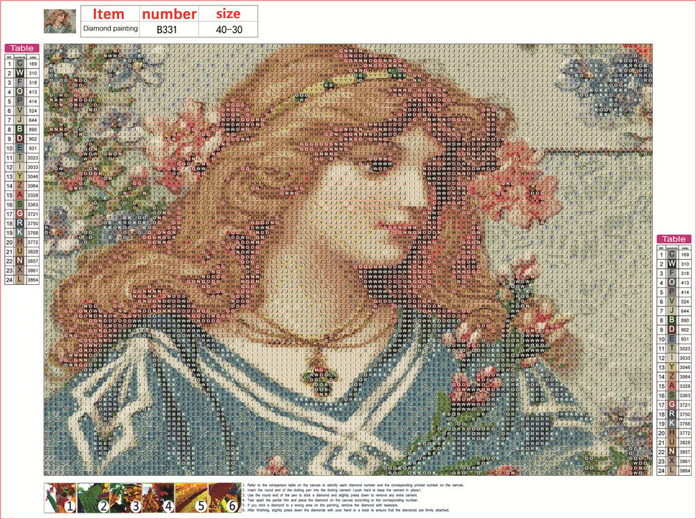 Girl with flowers | Full Round Diamond Painting Kits