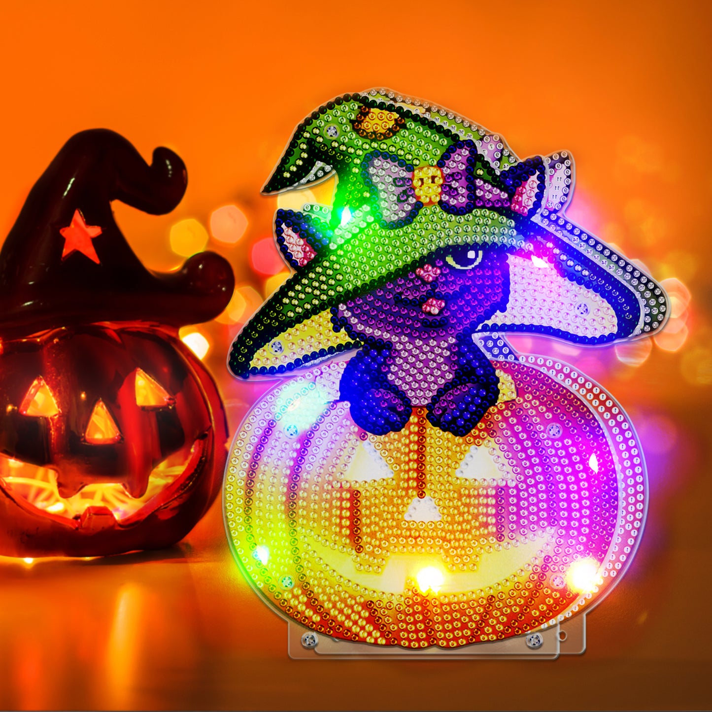 DIY-Diamant-Malerei-LED-Licht-Lampe Home Desk Decor | Halloween-Kürbis 