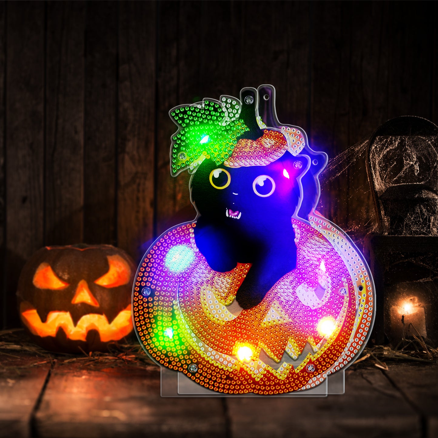 DIY-Diamant-Malerei-LED-Licht-Lampe Home Desk Decor | Halloween-Kürbis 