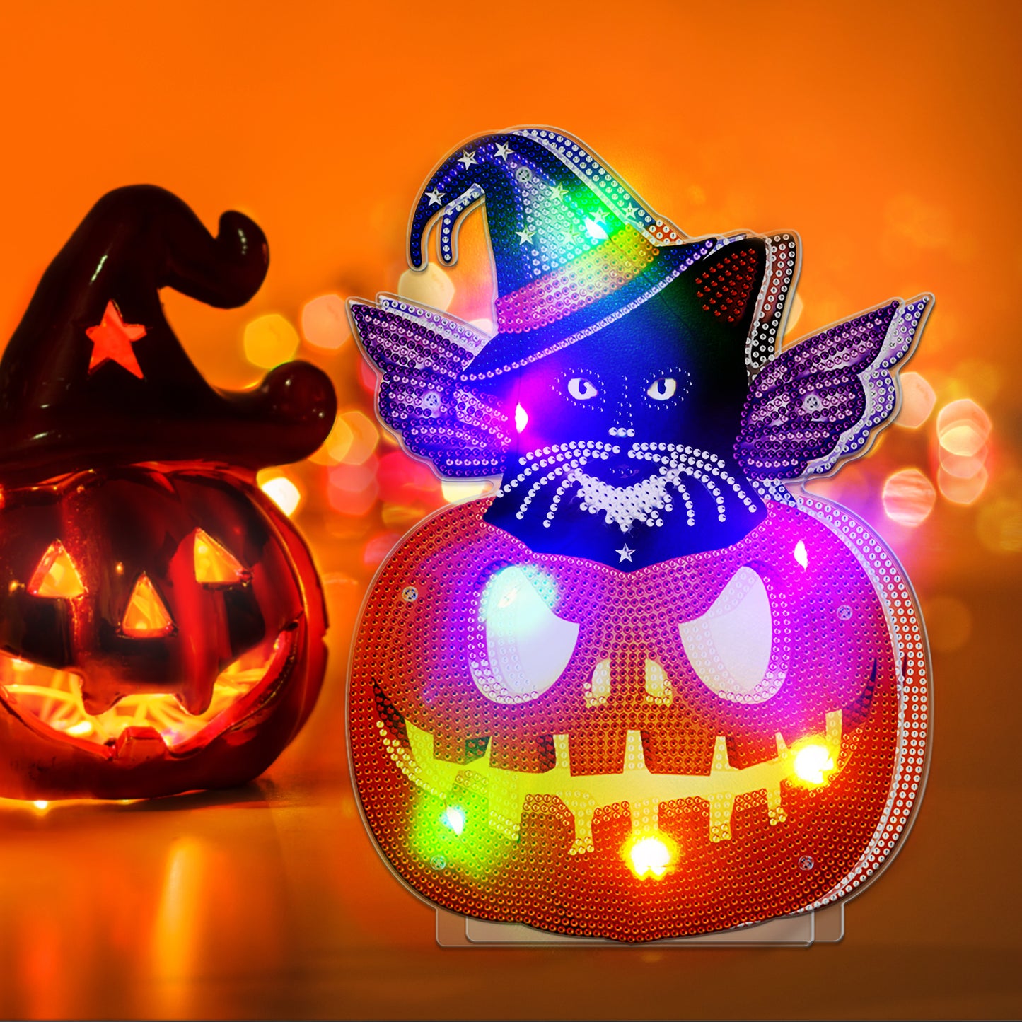 DIY-Diamant-Malerei-LED-Licht-Lampe Home Desk Decor | Halloween-Kürbis 