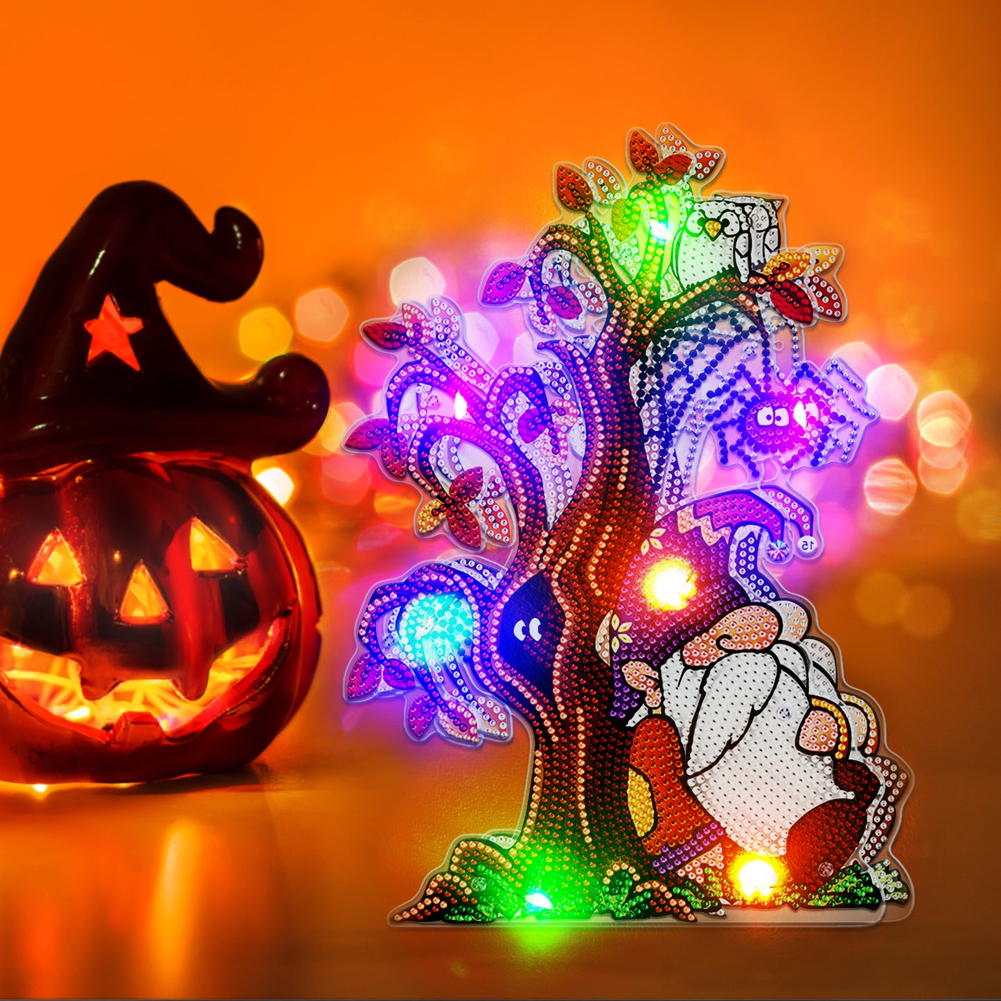 DIY-Diamant-Malerei-LED-Licht-Lampe Home Desk Decor | Halloween-Gnom 