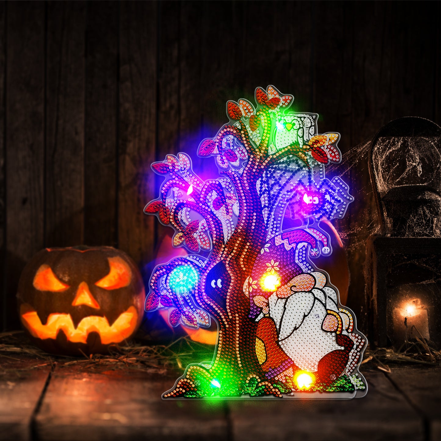 DIY-Diamant-Malerei-LED-Licht-Lampe Home Desk Decor | Halloween-Gnom 