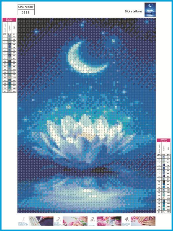 Lotus au clair de lune | Kits complets de peinture au diamant rond