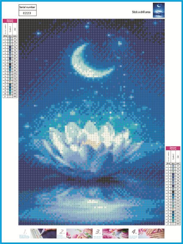 Lotus au clair de lune | Kits complets de peinture au diamant rond 