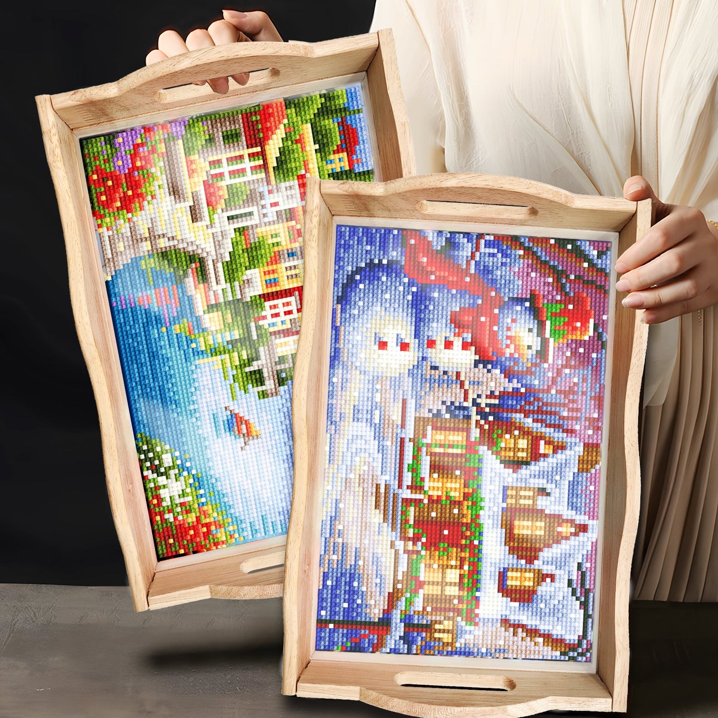 Diamond Painting Wooden Trays With Handle - Christmas