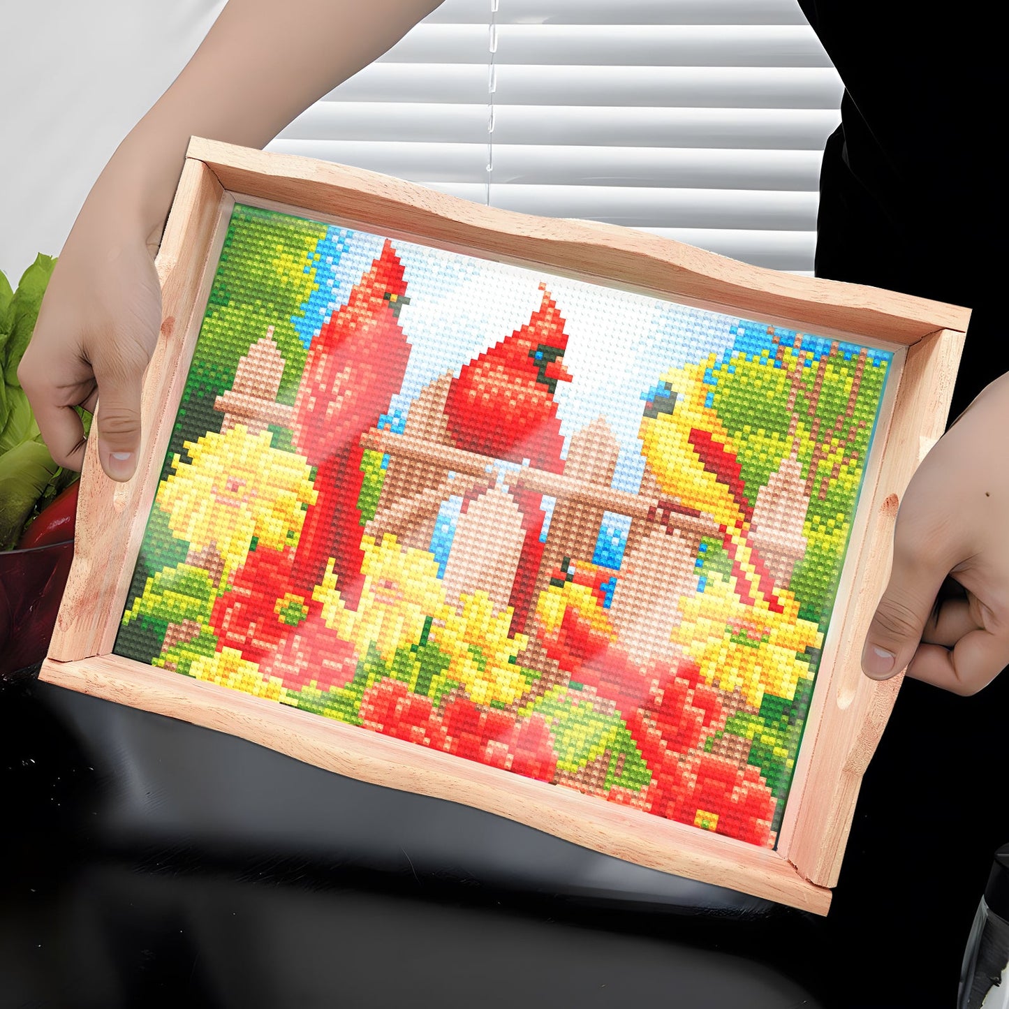 Diamond Painting Wooden Trays With Handle - Cardinal