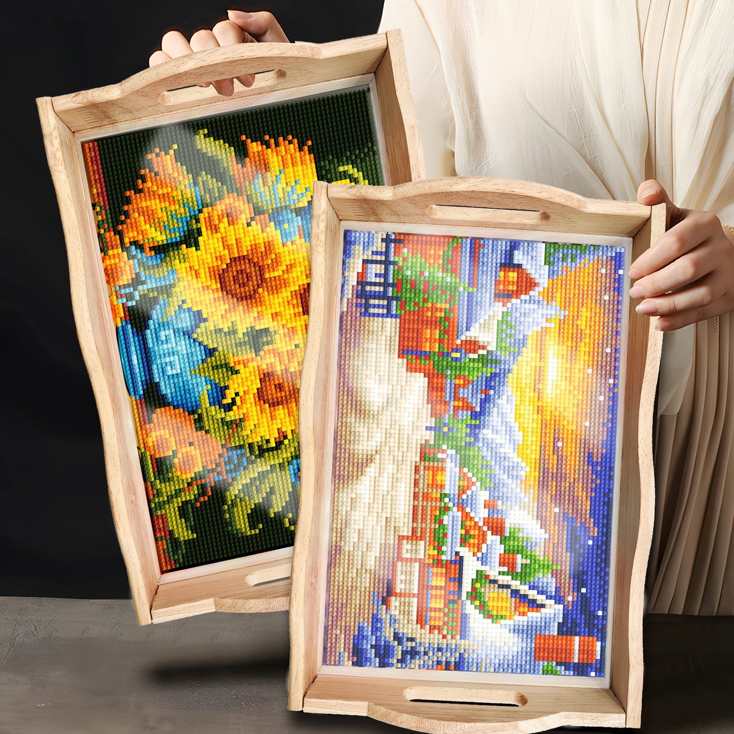 Diamond Painting Wooden Trays With Handle - Sunflower