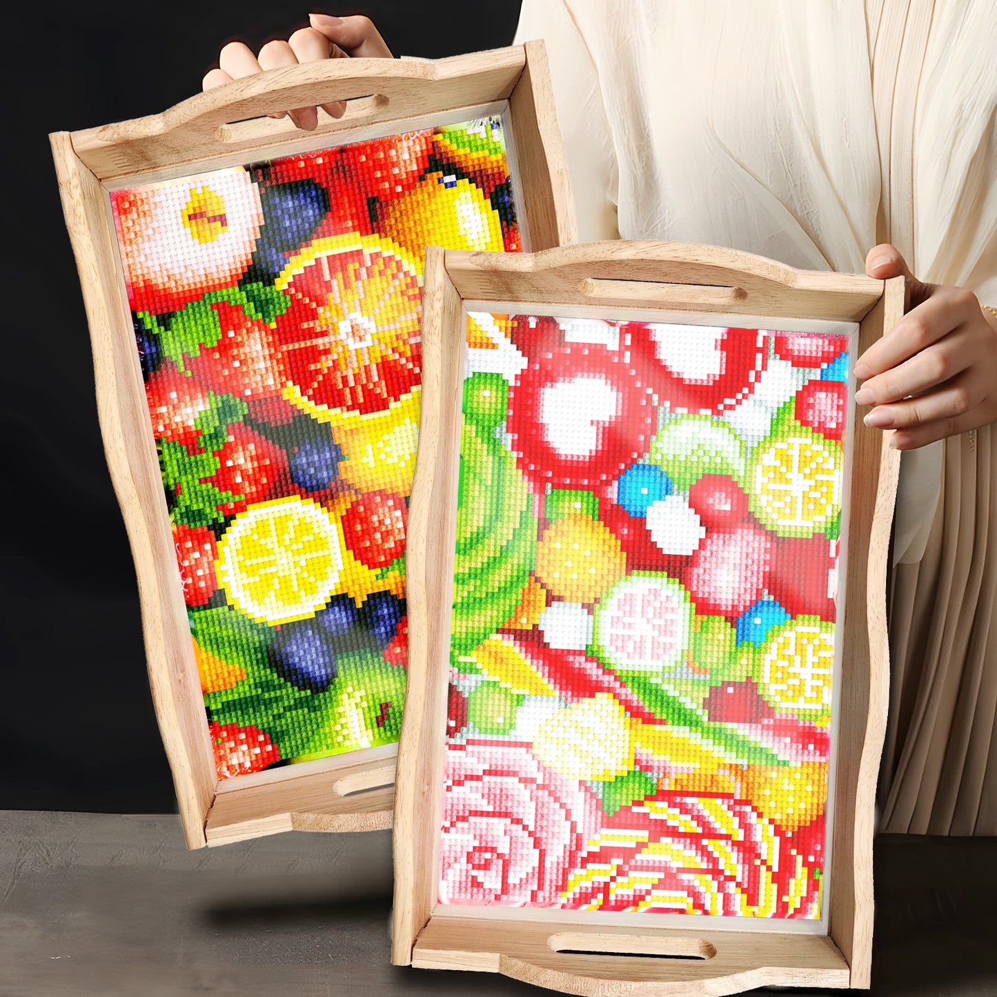 Diamond Painting Wooden Trays With Handle - Fruit