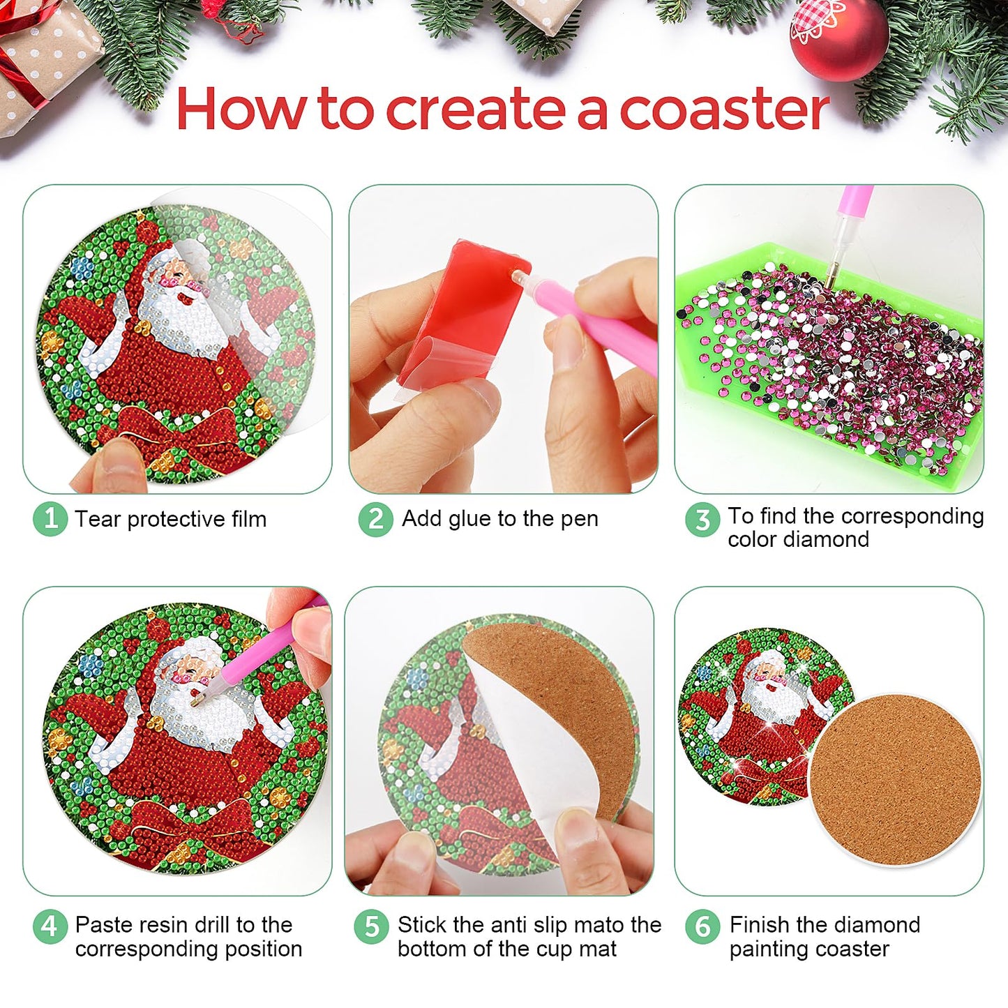 8 pcs set DIY Special Shaped Diamond Painting Coaster  | Christmas snowman（no holder）