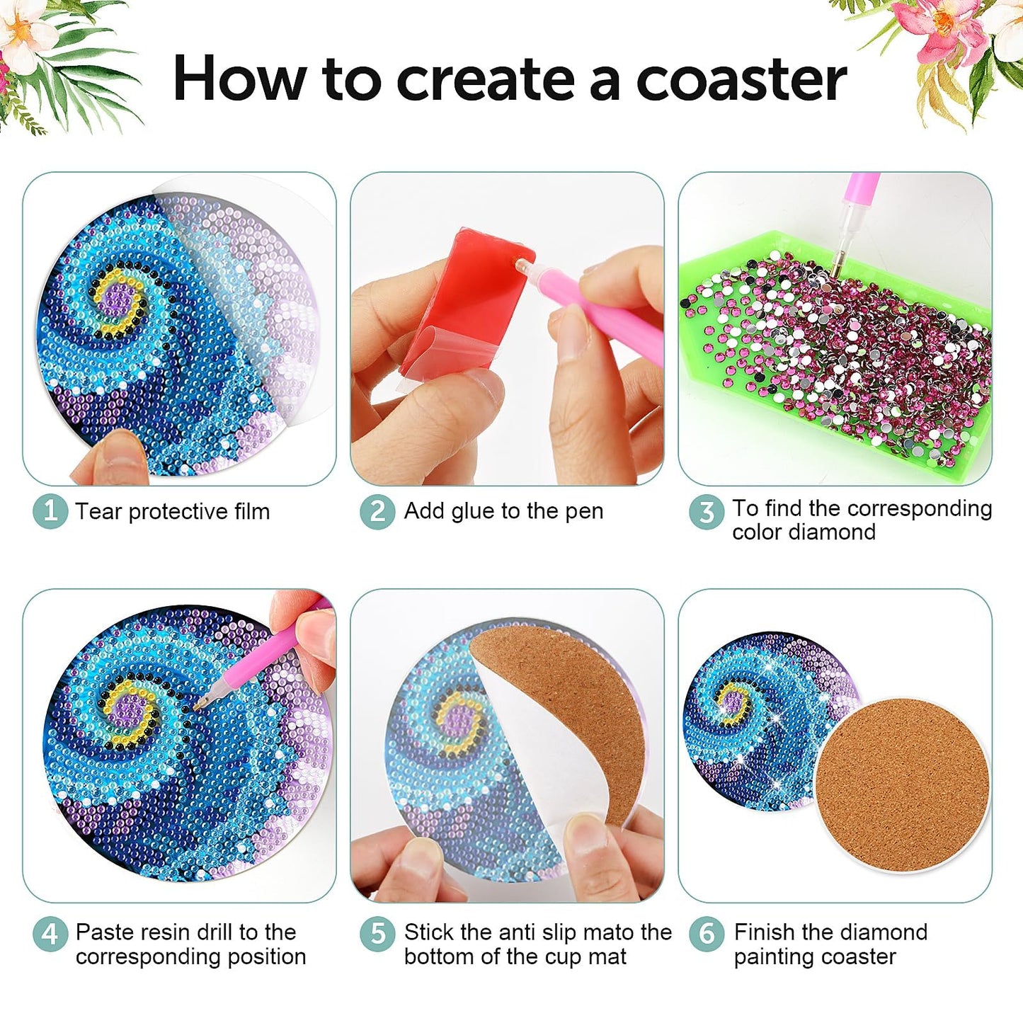8 pcs set DIY Special Shaped Diamond Painting Coaster  | the circle（no holder）