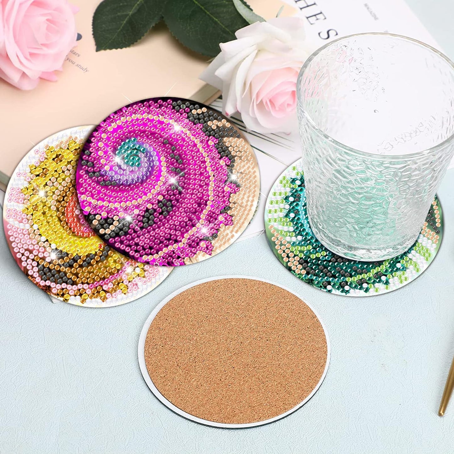 8 pcs set DIY Special Shaped Diamond Painting Coaster  | the circle（no holder）
