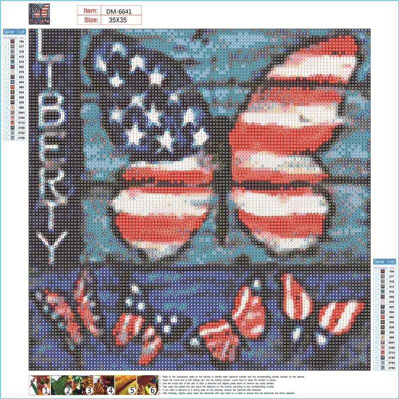 Papillon drapeau américain | Kits complets de peinture au diamant rond 