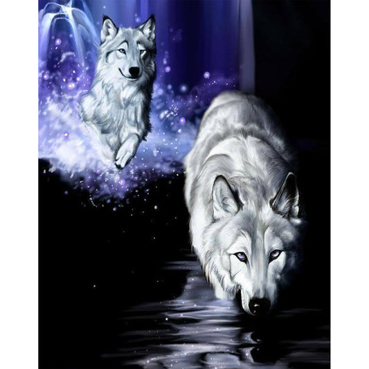 Loup blanc courant | Kits complets de peinture au diamant rond