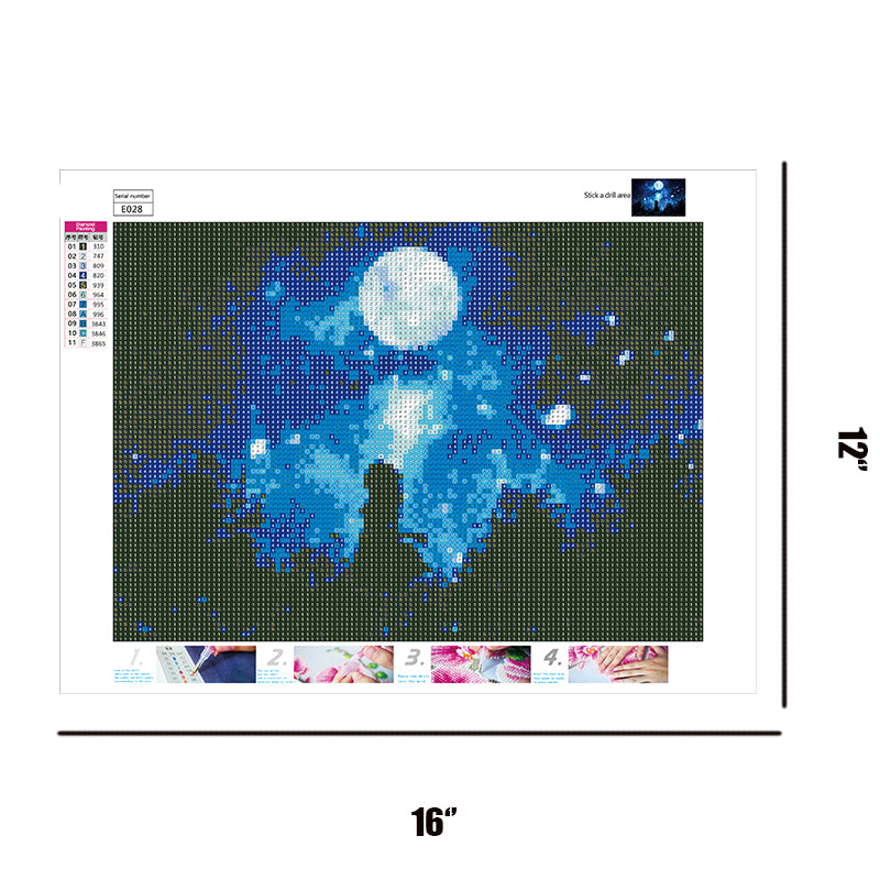 Blue Moon And Girl  | Full Round Diamond Painting Kits