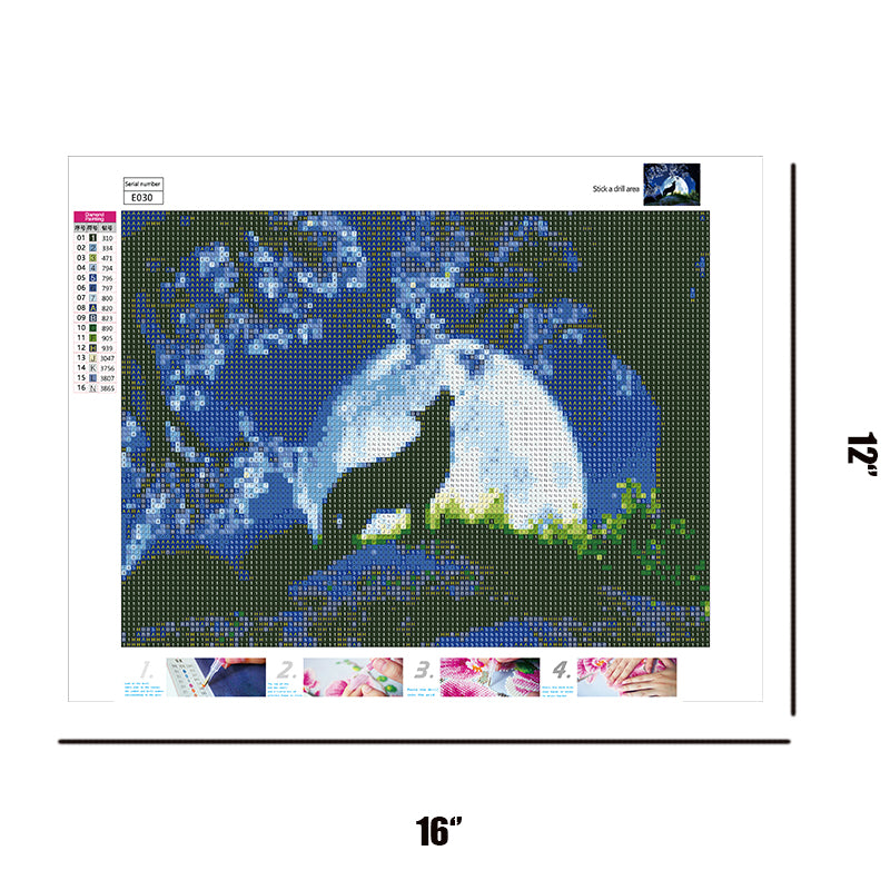 Wolf that Howls Under The Moon  | Full Round Diamond Painting Kits
