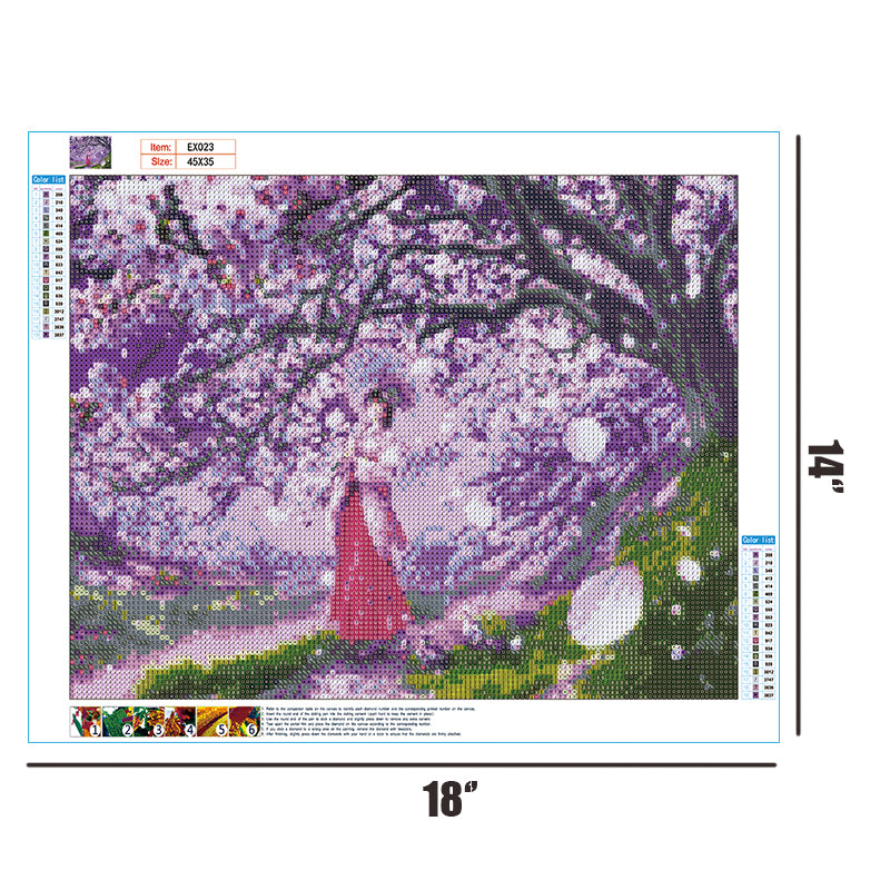 Cherry Blossom Japanese Girl  | Full Round Diamond Painting Kits