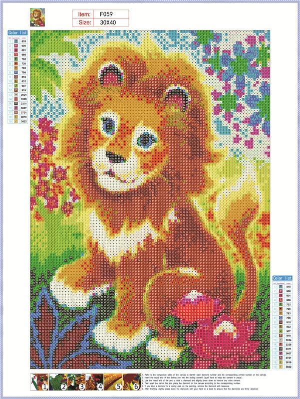 lion | Kits complets de peinture au diamant rond 