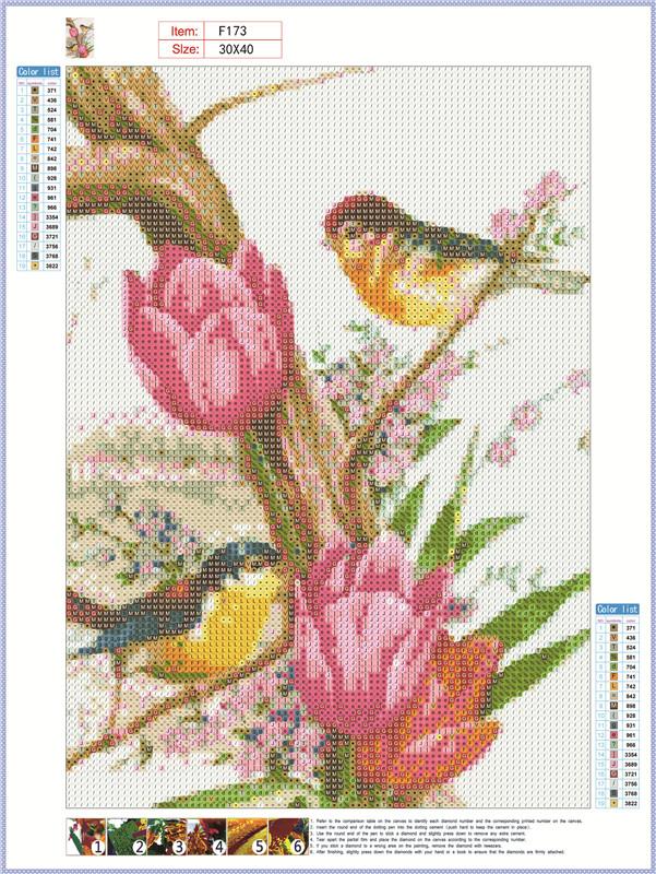 Oiseau et Fleurs | Kits complets de peinture au diamant rond