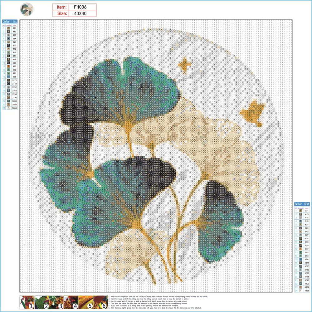 Ginkgo biloba| Kits complets de peinture au diamant rond 