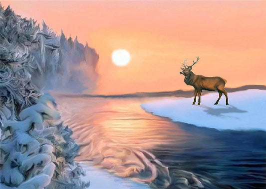 Deer in the Snow | Full Round Diamond Painting Kits