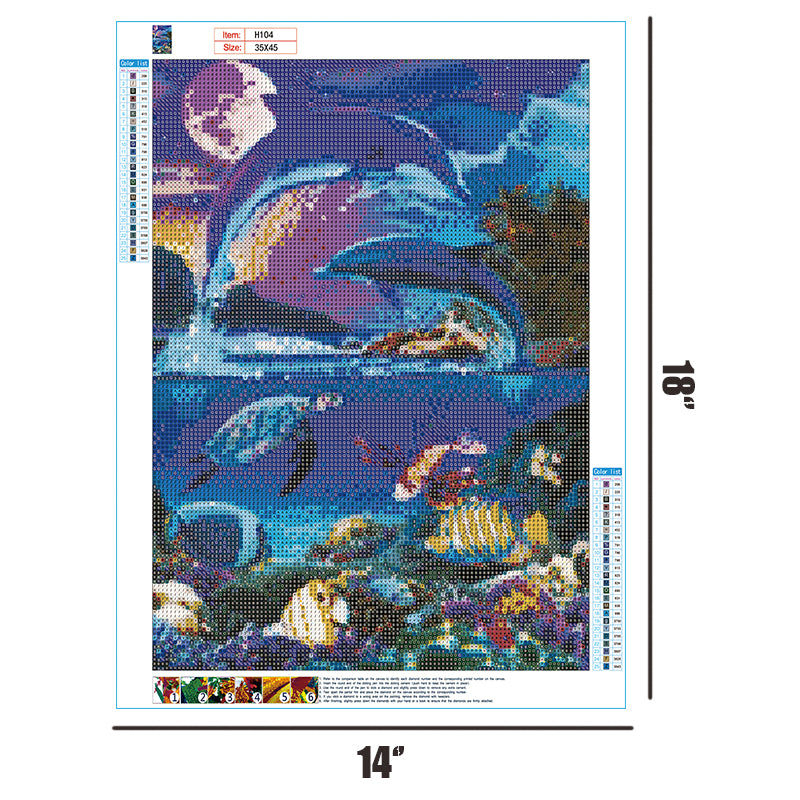 Dolphins Under The Moon  | Full Round Diamond Painting Kits