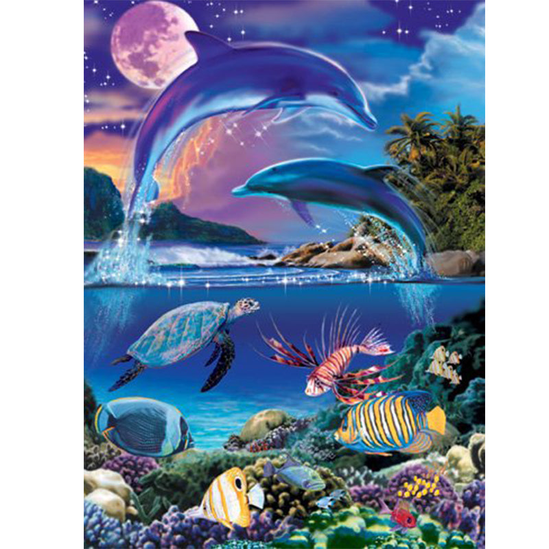Dolphins Under The Moon  | Full Round Diamond Painting Kits