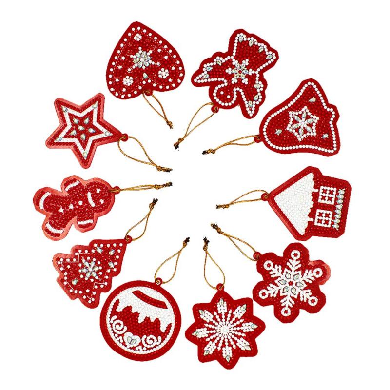 10pcs DIY Diamond Painting Christmas Tree Pendant Full Drills Special Shape Diamond Embroidery Christmas Decorations for Home