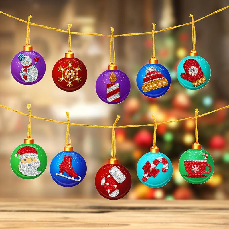 10pcs DIY Diamond Painting Christmas Tree Pendant Full Drills Special Shape Diamond Embroidery Christmas Decorations for Home