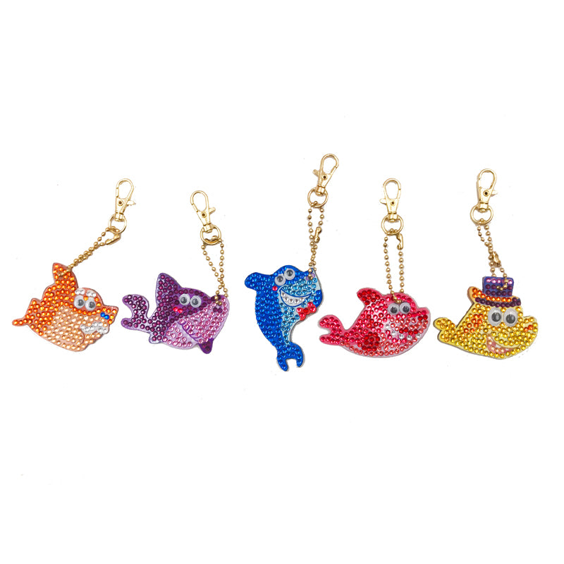 5pcs DIY Shark Sets Special Shaped Full Drill Diamond Painting Key Chain with Key Ring Jewelry Gifts for Girl Bags