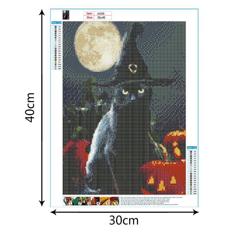 Halloween Black Cat  | Full Round Diamond Painting Kits