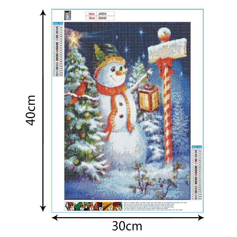 Bonhomme de neige de Noël | Kits complets de peinture au diamant rond 