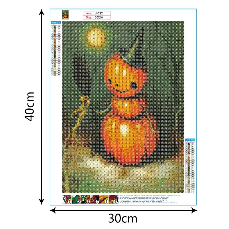 Citrouille d'Halloween | Kits complets de peinture au diamant rond 