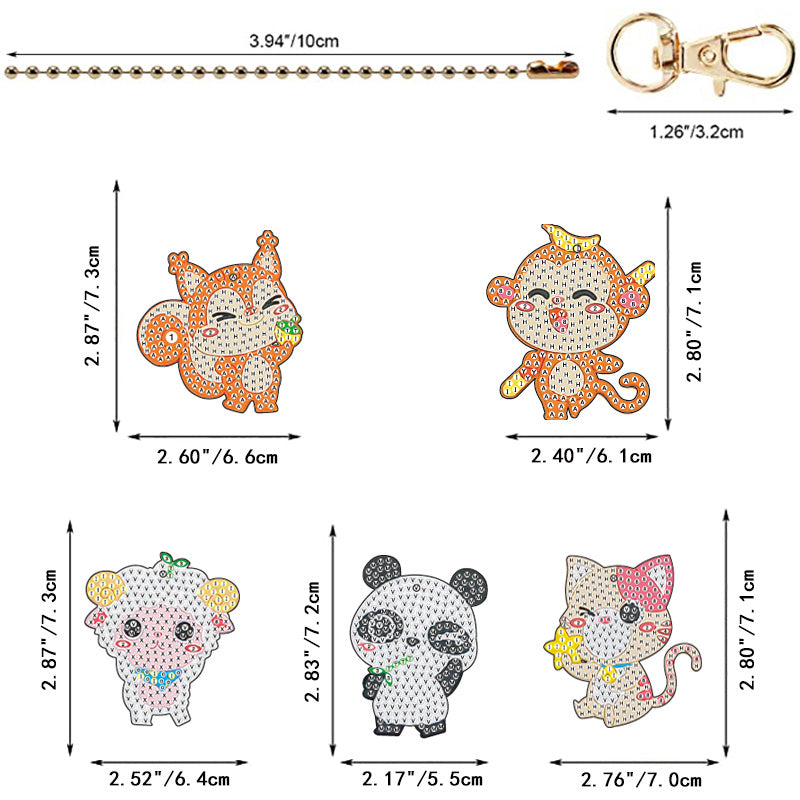 DIY keychain | Panda Fox | Double-sided | Five Piece Set