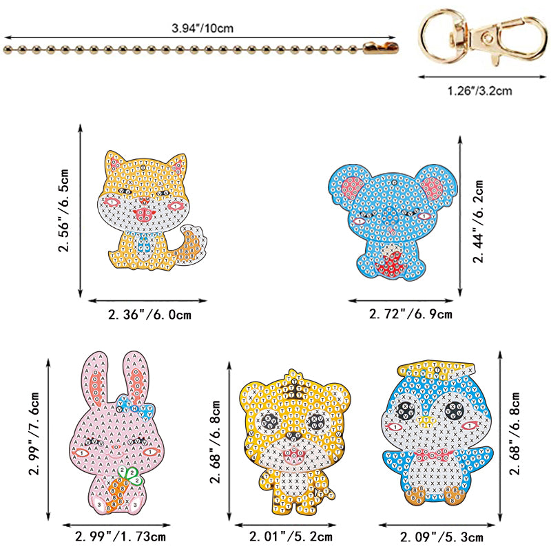 DIY keychain | Rabbit Dog | Double-sided | Five Piece Set