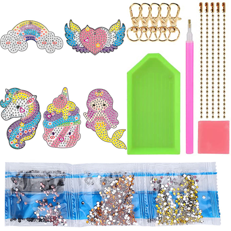 DIY keychain | Unicorn Mermaid | Double-sided | Five Piece Set